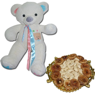 "Cream Teddy - BST- 9811, Dryfruit Thali - Click here to View more details about this Product